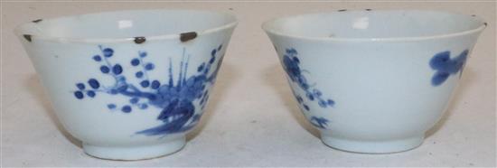 Two Chinese blue and white bowls, Transitional period, c.1640, diameter 9.5cm, old rim repairs